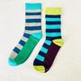 Two Pairs Of Eco Super Soft Men's Striped Socks ~ Boxed, thumbnail 3 of 5