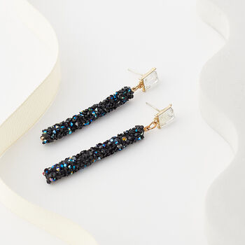 Black And Blue Rock Crystal Rod Drop Earrings, 3 of 3