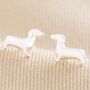 Sausage Dog Stud Earrings In Silver, thumbnail 2 of 6