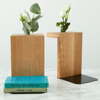 Solid Oak Bookend Stem Vase – Single Or Pair, 7 of 9