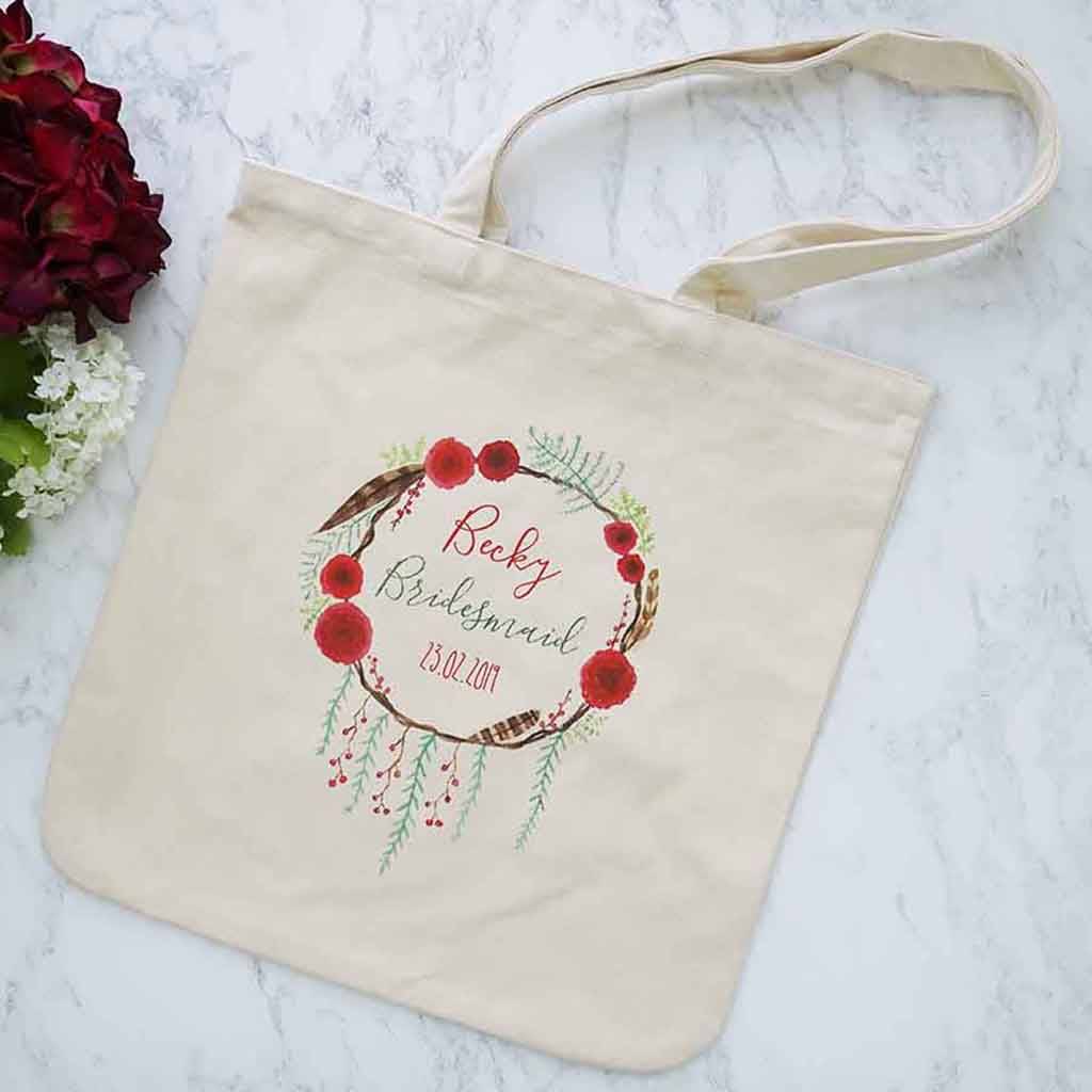 Personalised Winter Wedding Bridal Party Shopper Bag, 1 of 4