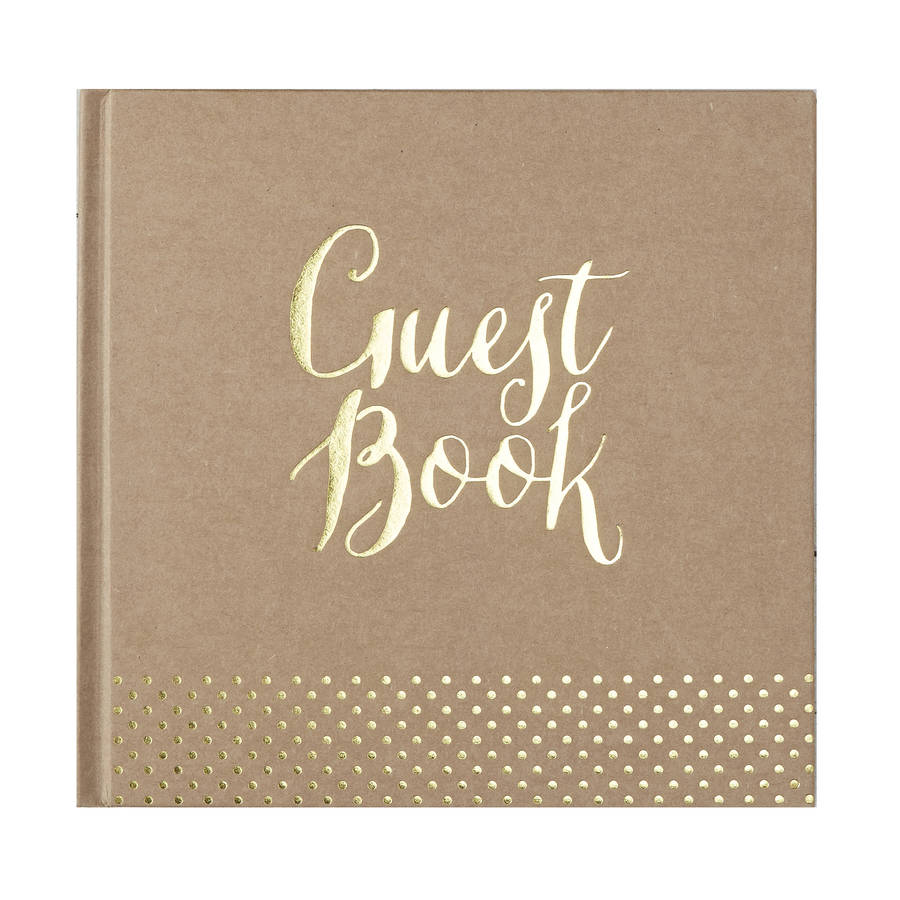 brown kraft and gold foiled wedding guest book by ginger ray