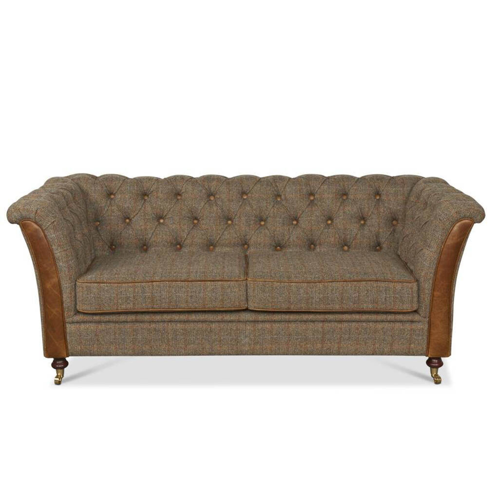 Caesar Two Seater Chesterfield Sofa Thorn Tweed/Leather, 1 of 2