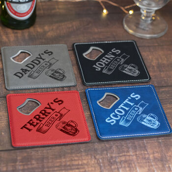 Beer Bottle Cap Pu Leather Coaster With Bottle Opener, 2 of 2