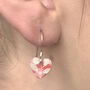 Coral Colour Small Leaf Print Heart Earrings, thumbnail 4 of 4