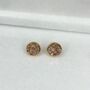 Round Rose Druzy Crystal 18k Gold Plated Studs, thumbnail 1 of 4