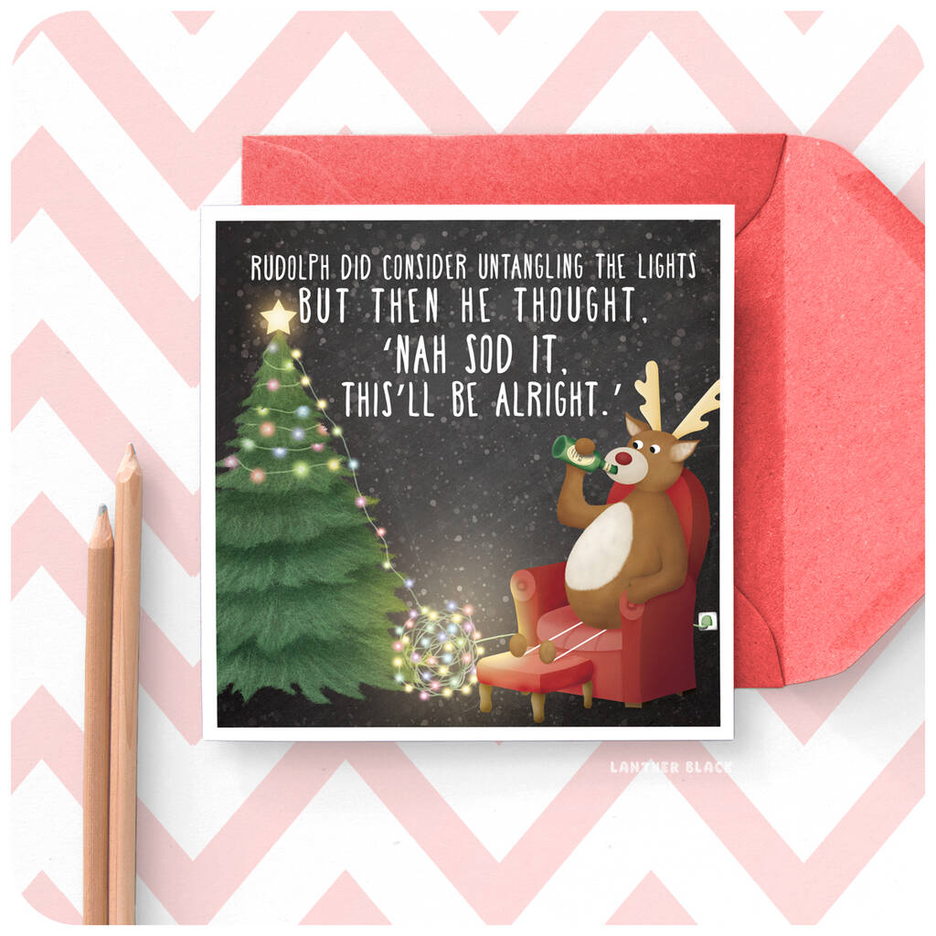Tangled Lights Funny Rudolph Christmas Card Poem Rhyme, 1 of 4