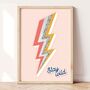 Stay Wild Floral Glitter Lightning Bolt Art Print, thumbnail 3 of 4