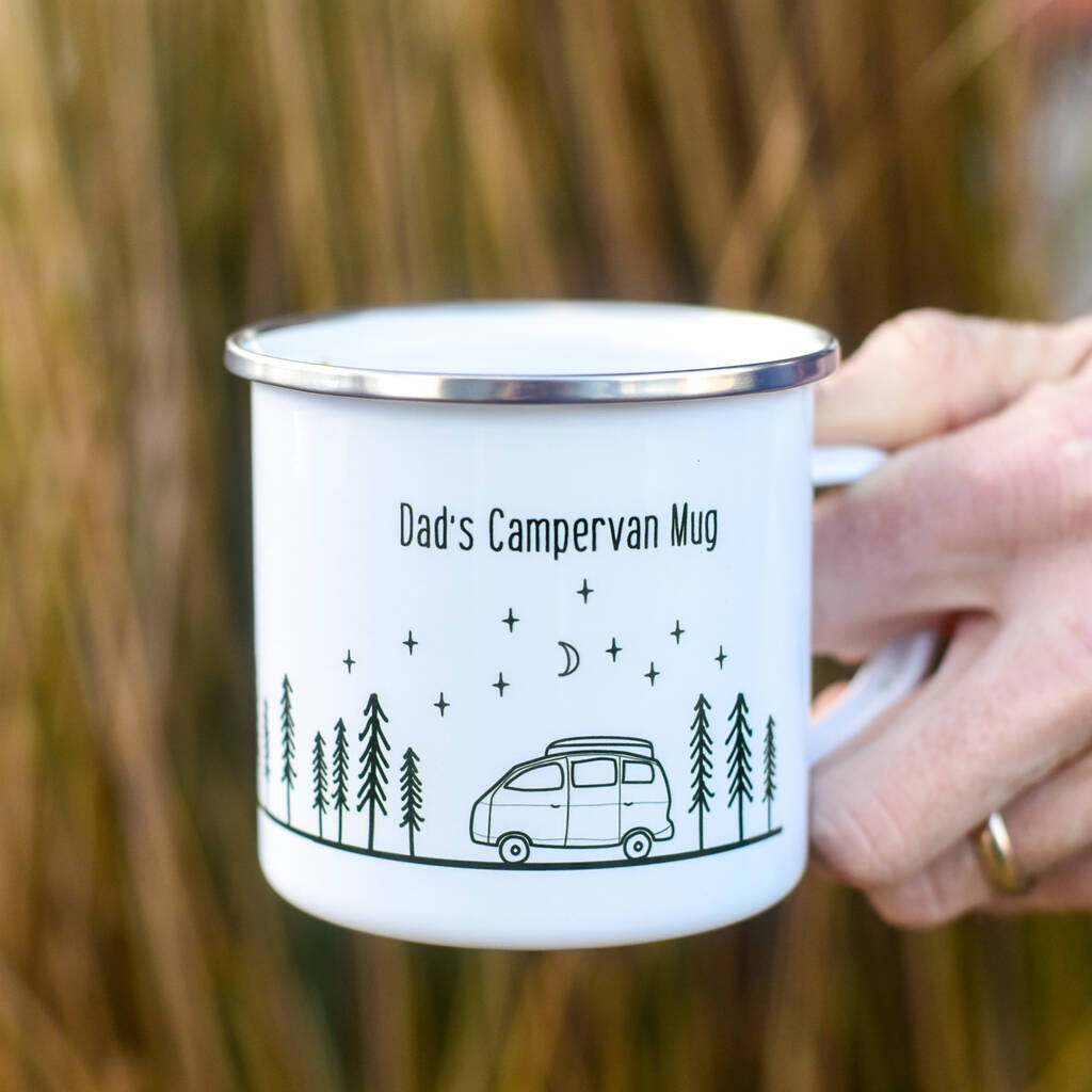 Personalised Campervan Outside Gift Enamel Mug, 1 of 7