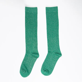 Women's Knee High Glitter Socks Green, 2 of 2