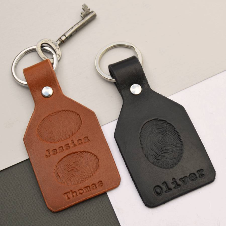 personalised leather fingerprint key ring by hold upon heart
