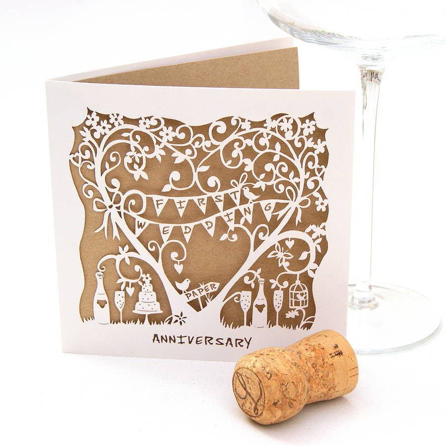 first wedding anniversary card laser cut card by the hummingbird card