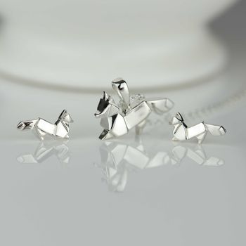 Stunning Silver Origami Fox Earrings, 3 of 4