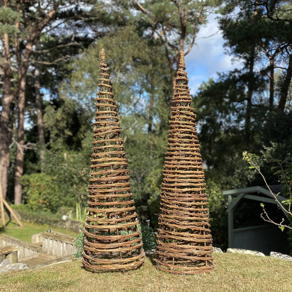 Set Of Two Willow Twist Spiral Garden Obelisks, 1 of 6