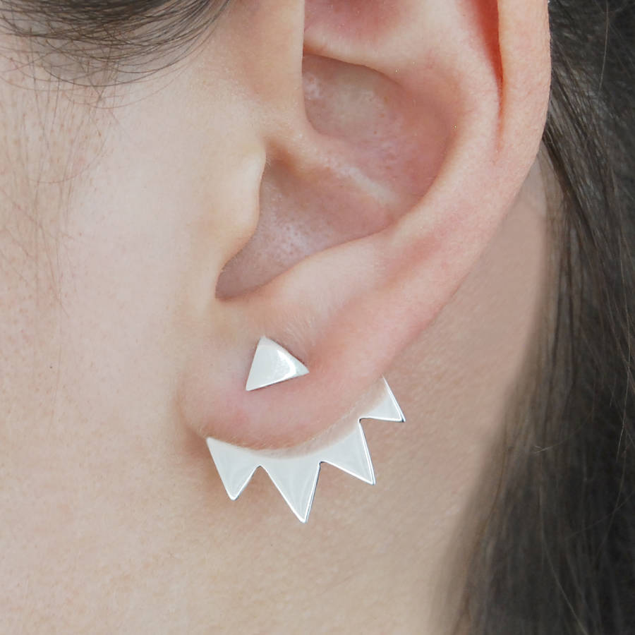 Geometric Zig Zag Sterling Silver Earring Jackets By Otis Jaxon Geometric Zig Zag Sterling Silver Earring Jackets