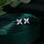 Hydrangea Flower Cz Stud Earrings In Sterling Silver, thumbnail 2 of 11