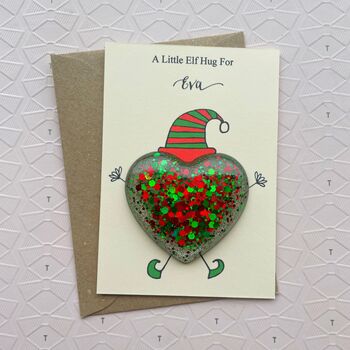 Sparkly Personalised Elf Hug Card, 2 of 2