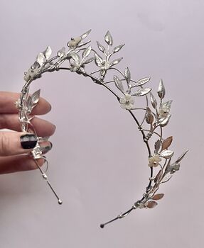 The Margot Crown Leaf Vine Mother Of Pearl Carved Shell Art Nouveau Headpiece, 7 of 12