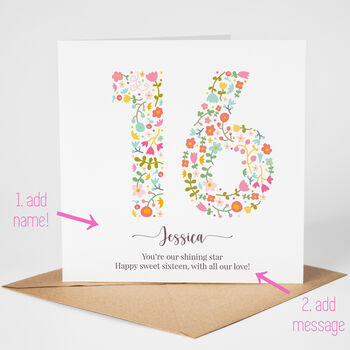 Floral Fun Personalised 16th Birthday Card, 2 of 5