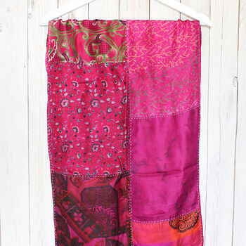 Kantha Stitch Pink Handmade Recycled Silk Scarf, 2 of 3