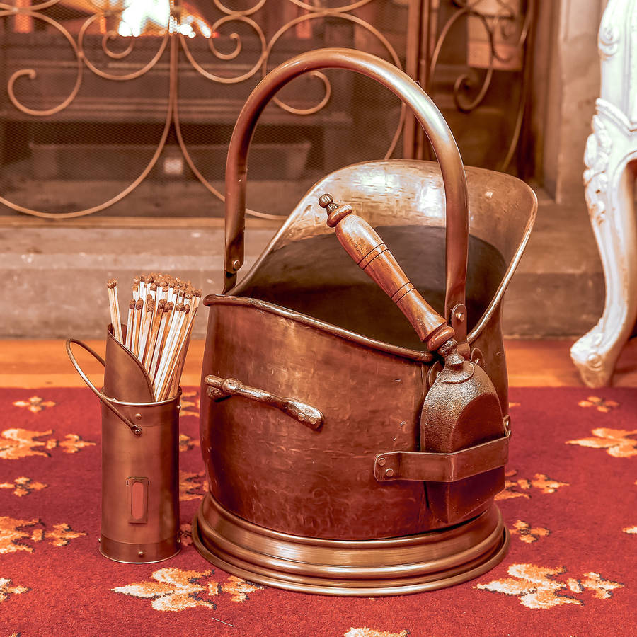 antique brass french coal bucket with shovel by dibor