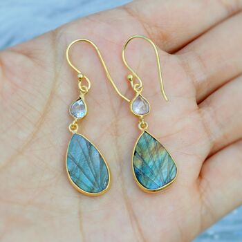 Labradorite, Blue Topaz Gold Plated Silver Earrings, 4 of 5