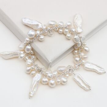 Unusual Assorted Freshwater Pearl Bracelet On Sterling Silver Chain, 12 of 12