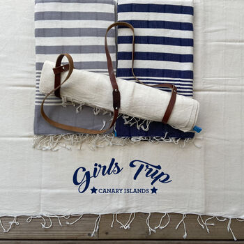 Personalised Beach Towel And Leather Strap 2nd Anniversary Gift Set, 5 of 12