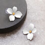 White Hand Painted Flower Shaped Stud Earrings, thumbnail 1 of 3