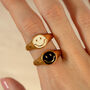 Dainty Signet Ring With Smile Happy Face White, thumbnail 3 of 5