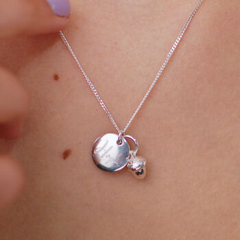 Sterling Silver Acorn And Disc Charm Necklace, 3 of 7