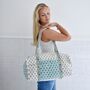 Block Printed Aqua, White And Green Floral Quilted Duffle Bag, thumbnail 2 of 9