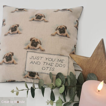 Custom Dog Gift Pug, Personalised Cushion, Pet Memorial, 2 of 12