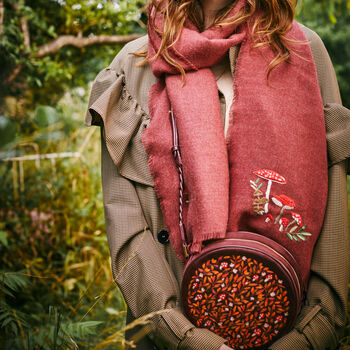 Magical Mushroom Embroidered Burgundy Velvet Circle Bag, 3 of 9