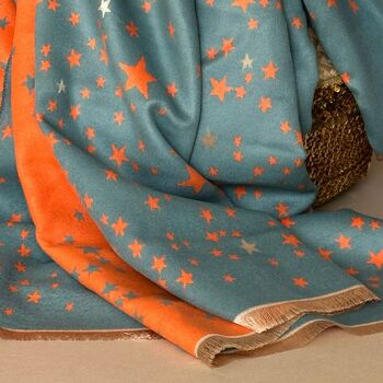 Wool Blend Little Stars Scarf In Teal And Orange, 3 of 3