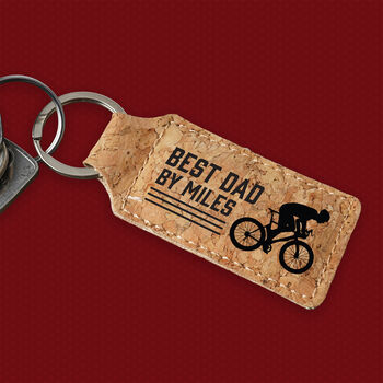 Rectangular Cork Keyring 'Best Dad By Miles' | Cyclist | Cycling Gift | Keyring | Novelty, 2 of 3