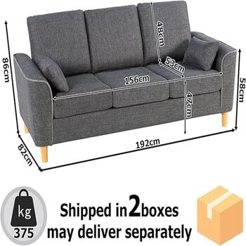 Three Seater Sofa Comfortable Fabric Sofa With Cushions, 7 of 12