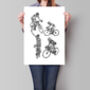 Cycling Sketch Collage Print, thumbnail 1 of 3