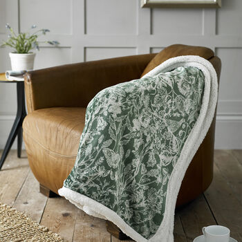 Secret Garden Throw With Sherpa Backing Green, 3 of 4