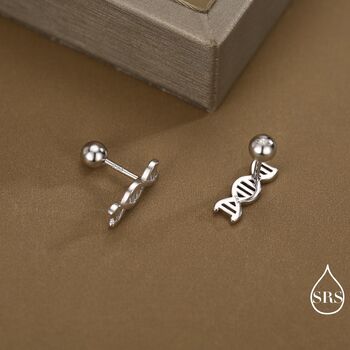 Dna Molecular Structure Screw Back Earrings In Sterling Silver, 7 of 11