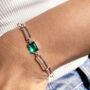 Sterling Silver Elongated Chain Emerald Bracelet, thumbnail 1 of 7