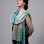 100% Mulberry Silk Scarf – Light Green And Rainbow In Gift Box, thumbnail 2 of 8