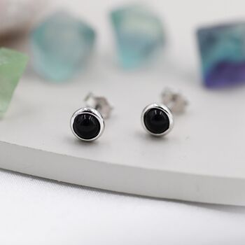 Sterling Silver Tiny Black Onyx Stud Earrings, 2 of 11