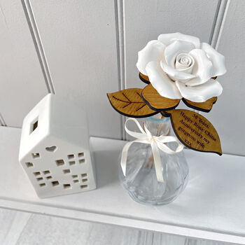 Handmade Pottery Ceramic And Personalised Wood Rose, 7 of 7