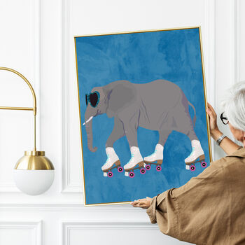 Custom Elephant Rollerskating Personalised Art Print, 2 of 6