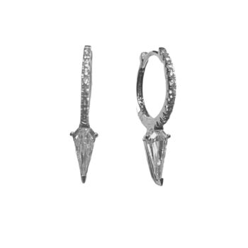 Sterling Silver Triangle Pave Spike Hoop Earring, 2 of 2