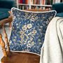 Luxury Heavy Linen Blend Cushion Spring Navy And Gold Floral, thumbnail 2 of 4