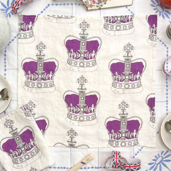 Linen Dinner Napkins ' Crown Design', 5 of 7