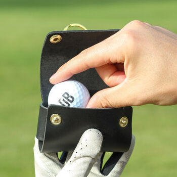 Personalised Hand Made Leather Golf Ball Holder Double, 9 of 12