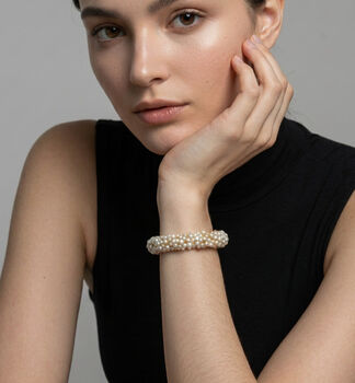 Shinju 18 K Gold Plated Chunky Pearl Bangle, 2 of 5
